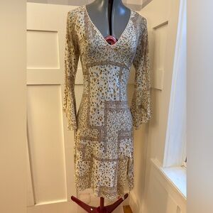 90’s Boho Flare Sleeve Floral Patchwork V-Neck Dress Size Medium